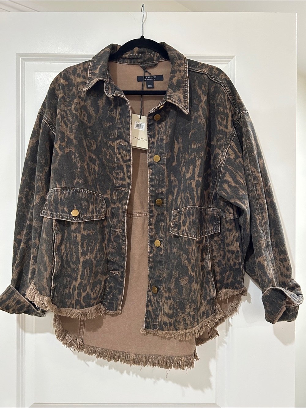 All Saints Jean Jacket in Brown Leopard Print